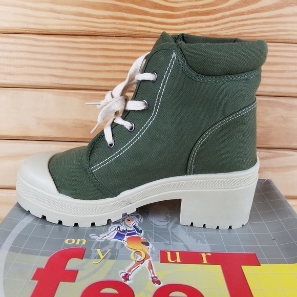 Army Green Combat Military Canvas Moto Biker Ankle Boots Lace-up Size 7.5 M NEW - Picture 6 of 9